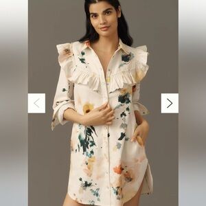 Anthropologie Pilcro Long-Sleeve Ruffled Denim Mini Shirt Dress NWT Sz Small